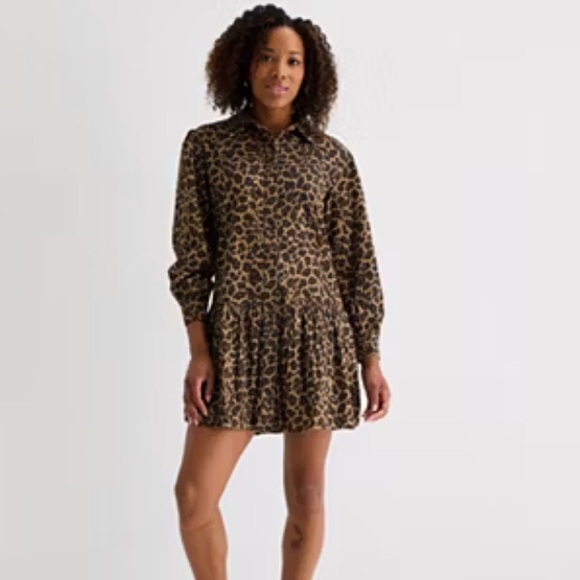 St. John's Bay Dresses & Skirts - St. John’s Bay Leopard Corduroy Shirt Dress XXL NWT